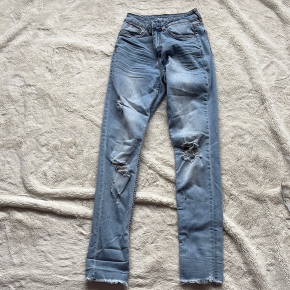 Joy Denim Cali Ultra High Rise Light Blue Skinny Distress Jeans Size 03 - Picture 1 of 9